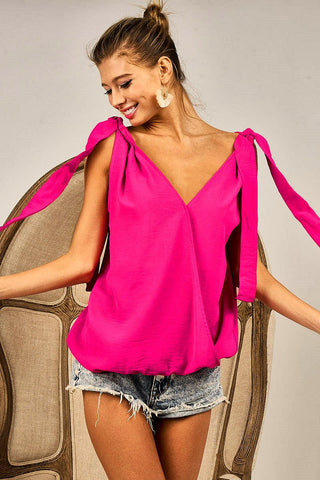 Zinnia Hot Pink Ribbon-Tie Top