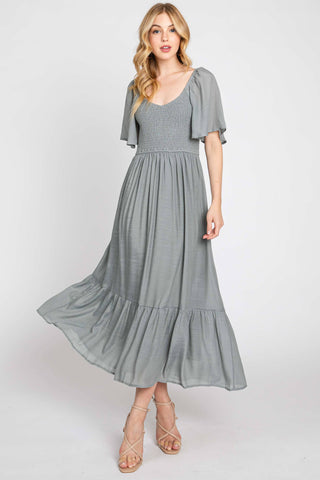 Light Gray Ruth Smocked Maxi Dress