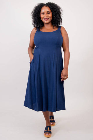 Midnight Blue Shauna Dress, Indigo, Linen Bamboo: LARGE