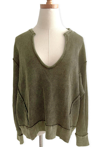 Dark Olive Green Madison Waffle Knit Sweatshirt