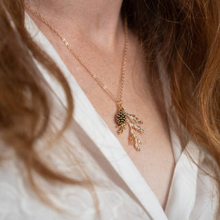 Tan Juniper & Pine Cone Necklace