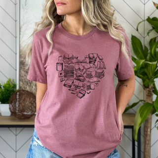 Rosy Brown Book Lovers Heart Tee